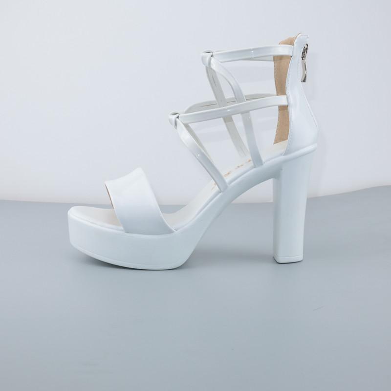 Big Size 32-43 Block Heel Platform Sandals Women Wedding Shoes Summer High Heels Gladiator Sandals Patent Leather Sandals