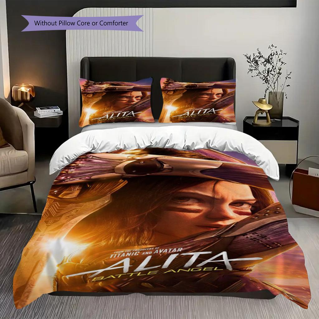 Alita Battle Angel Futuristic Warrior Three-piece set (1 * duvet cover + 2 * pillowcase, without core) 2D Flat Soft and comfortable
