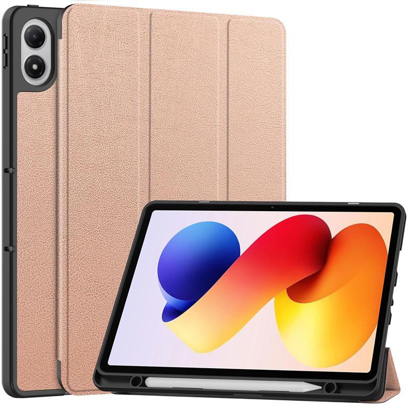 

Чехол для Redmi Pad 2 Pro с держателем для стилуса, трехскладная кожаная магнитная смарт-обложка для Poco Pad M1 / Redmi Pad 2 Pro 12.1 дюйма For Redmi Pad 2 Pro розового золота