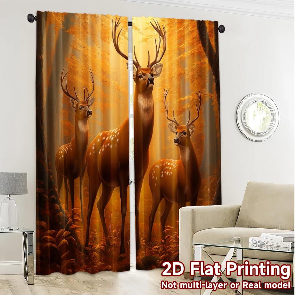 2Pcs,Curtains Autumn Deer Forest Warmth (3) Pattern Chic Curtains Prints Light Filtering Curtains Thermal Insulation, And Room