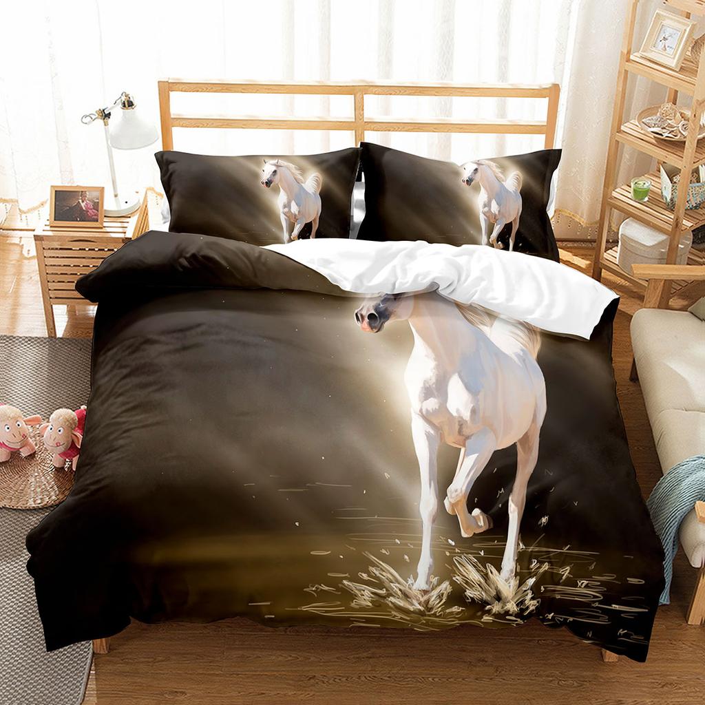 Horse Duvet Cover Set King Full Size Wild Animals Pattern Polyester Comforter Cover For Kids Teens Adult Bedding Set Quilt Cover