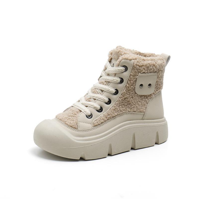 Winter Warm Snow Boots for Women Lace-Up Anti-Slip Faux Fur Lined Ankle Booties Chunky Platform Plush Lined High Top Shoes Women's Fleece Short Boots