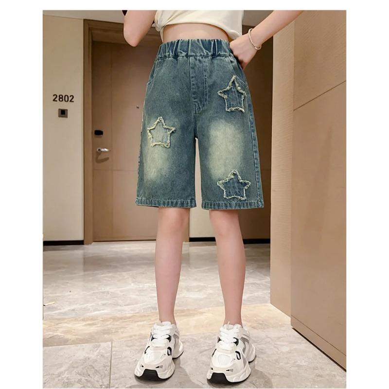 Girls Denim Shorts Summer Casual Loose Jeans Short Pants Children Wide Leg Pants Teen High Waist Straight Trousers