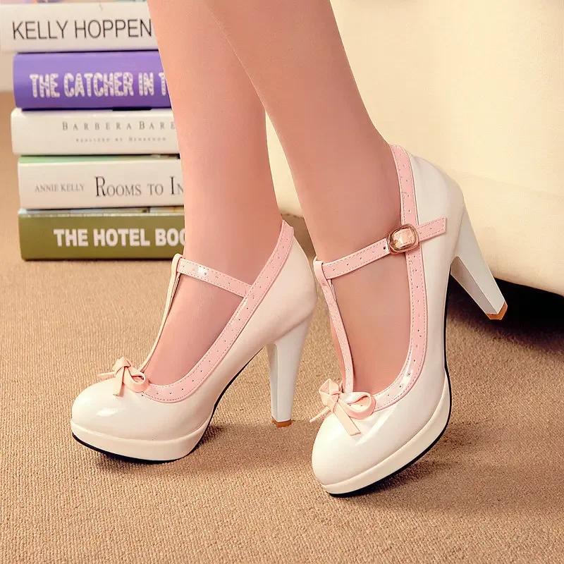 Fashion Women Retro Mary Janes Chunky High Heels Fashion Party Office Platform Shoes Spring Autumn Pumps Female Plus Size Shoes