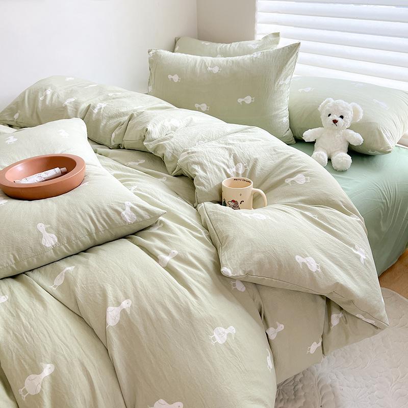 Class A Mother and Baby Grade Cotton Four-piece Set Pure Cotton Ins Style Cartoon Small Fresh Pure Cotton Quilt Cover Bedding