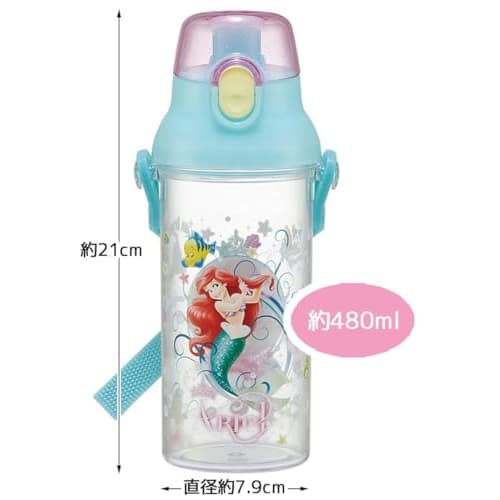 Skater Water Bottle 480ml Disney Ariel 24 Plastic Clear Bottle for Children Made in Japan PSB5TR-A