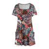 Women's Summer Casual Square Neck Pleated Front With Pocket Printed Short Sleeve Dresses