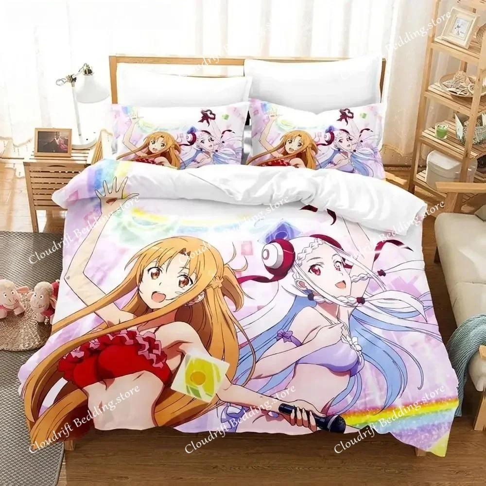 Sword Art Online Bettwäsche-Set 3D Anime-Druck Polyester Bettbezug Kissenbezüge Queen King für Kinder Geschenk Anime Bettbezug-Sets