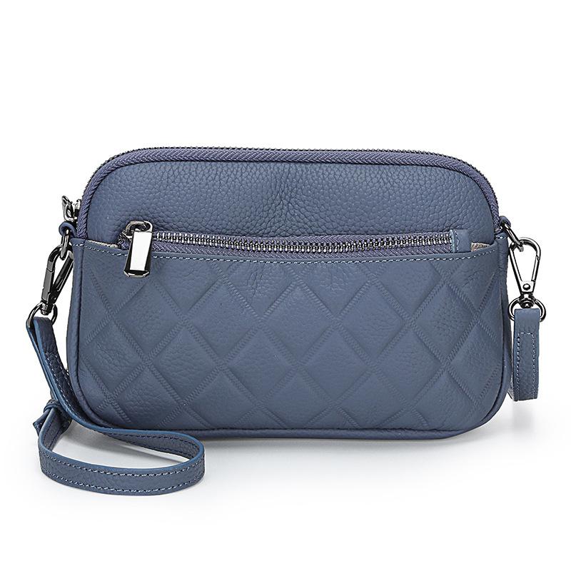 Fashion Diamond Shell Hand Bag Shoulder Crossbody First Layer Cowhide Soft Leather Wrist Women'S Bag Tide