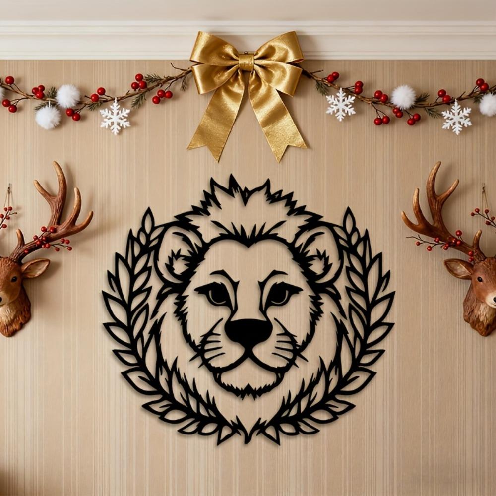 1pc Minimalist Lion Metal Wall Art, Retro Iron Sculpture, Elegant Vintage Mural for Living Room, Durable Kids Gift for Christmas Children's Day