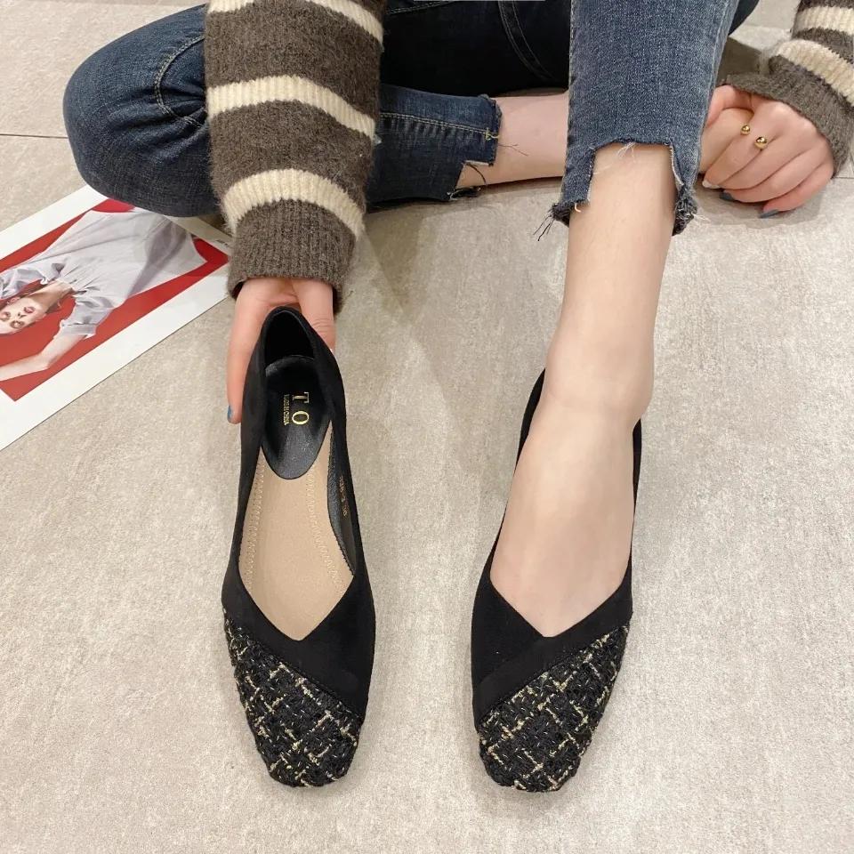 Damen Frühling/Sommer Klobiger Absatz Slipper Übergröße Patchwork Komfort Slip-On Bootsschuhe