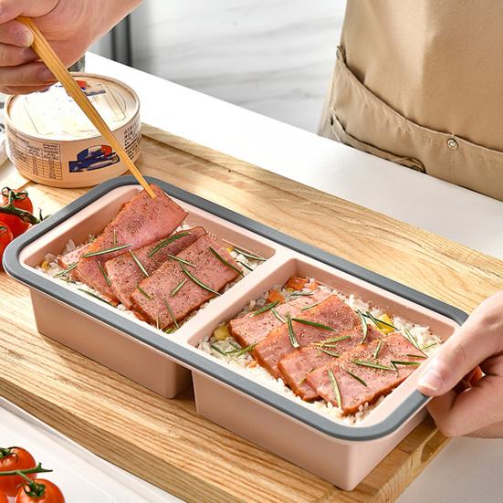Silicone Snack Containers with Sealed Lid 2/3/4 Compartments Condiment Box High/Low Temp Resistant Divided Food Container for School Travel