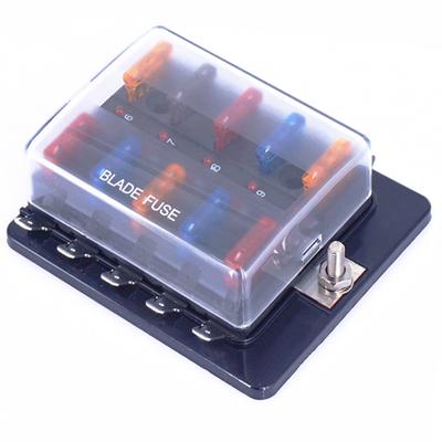 10 Vie 6 Vie Portafusibili a Lama con Luce di Avvertimento LED per Auto Barca Marina Trike 12V 24V misura M