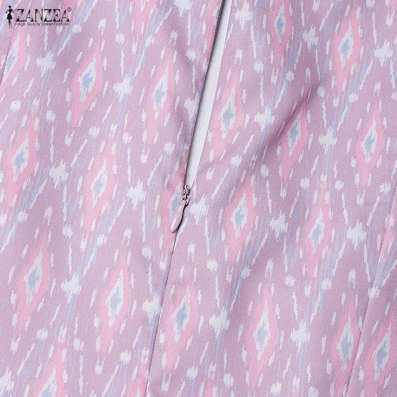 ZANZEA Women Summer Doll Collar Casual Short Sleeve Print Dress