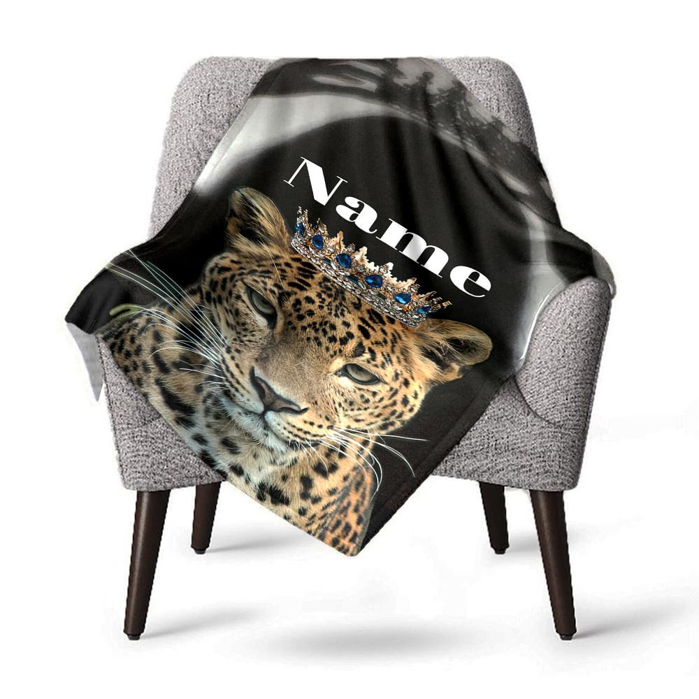 Custom Leopard Crown Home Customize Your Name Blankets Comfortable Soft Lightweight Allseason Multipurpose Blanket For Picnics Sofas Offices Beds