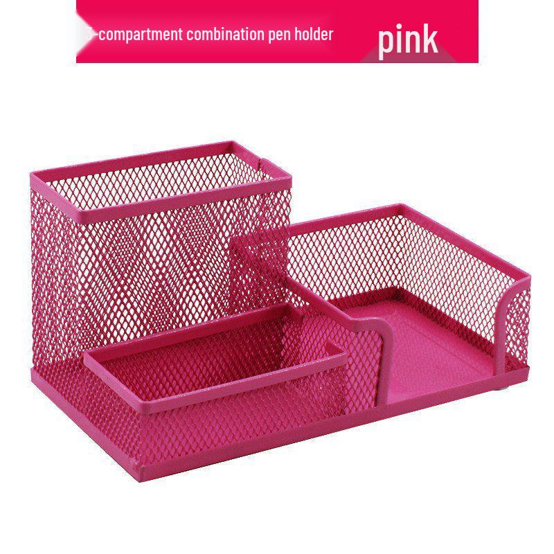 Creative Three-Compartment Metal Office Pen Holder