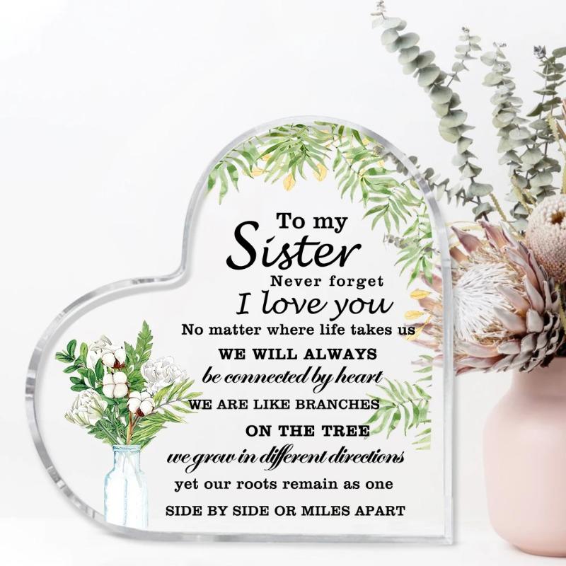 2D Flat Sister Gifts Acrylic Keepsake Desktop Decoration Plaque, Home Decor Plaque Hanging Wall Art Decorative Garden Decoration for Room Door Signs H