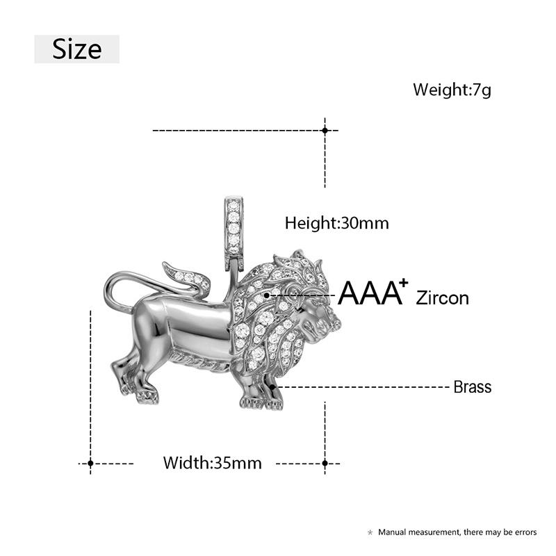 

Fashion Animal Lions Men Pendant Necklaces Unisex Hip-hop Copper Cubic Zirconia With Charm Rope Chains Rope chain&30inch