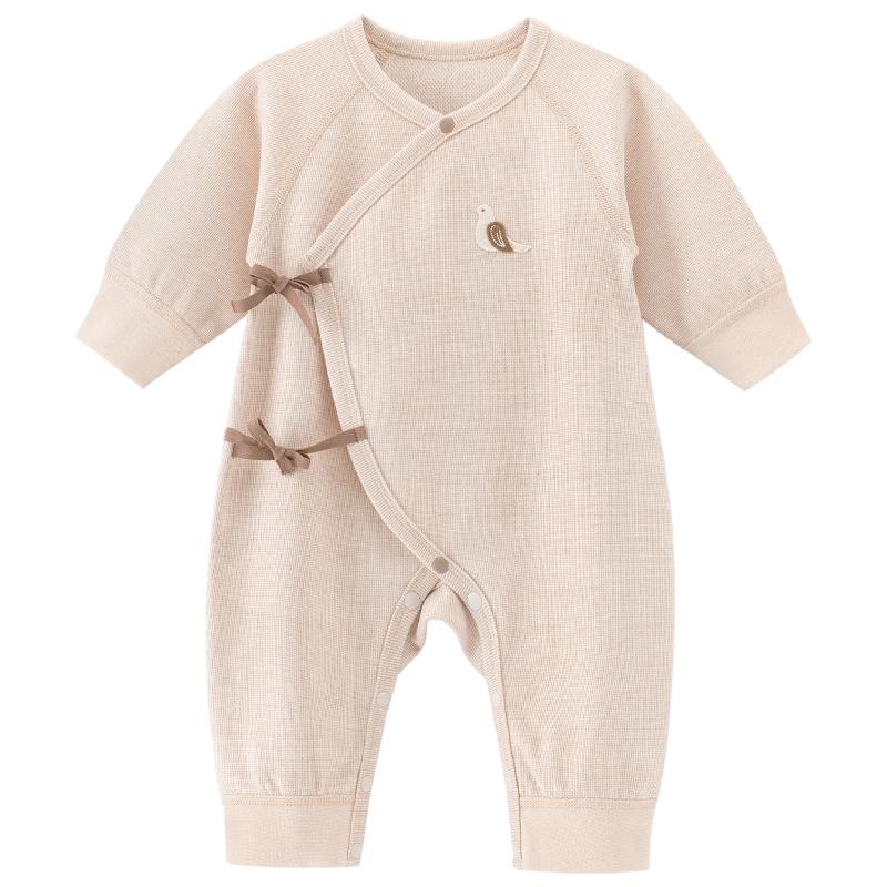 Guaichixiong Newborn Pure Cotton Tie-Front Long-Sleeve Romper 66cm