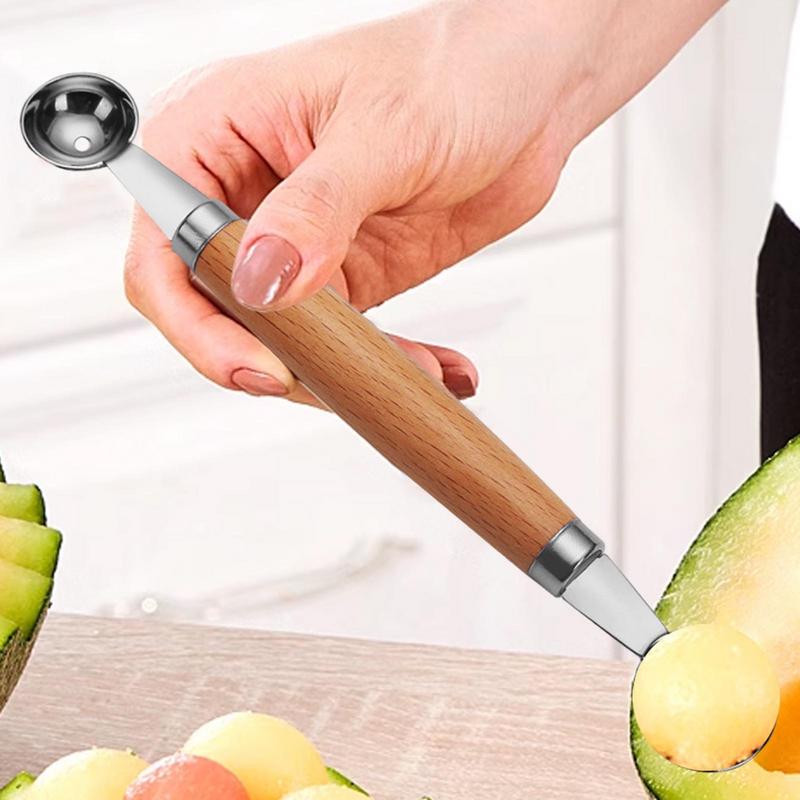 Watermelon Ball Scoop Fruit Spoon Ice Cream Sorbet Stainless Steel Double-end Cooking Tool Kitchen Accessories Gadgets