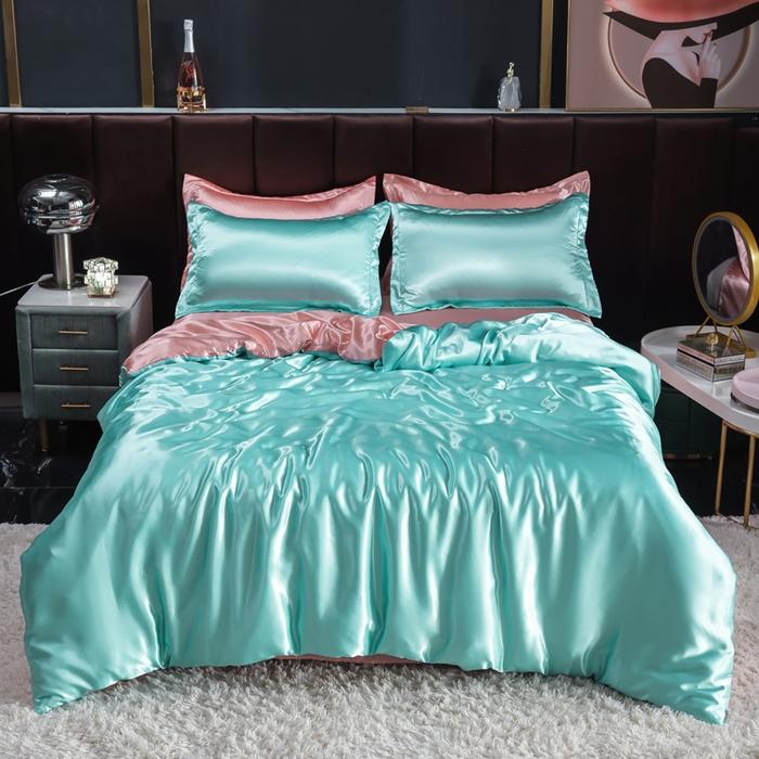 new summer double-sided ice silk four-piece set simple bedding soft silky single quilt cover dormitory three-piece set