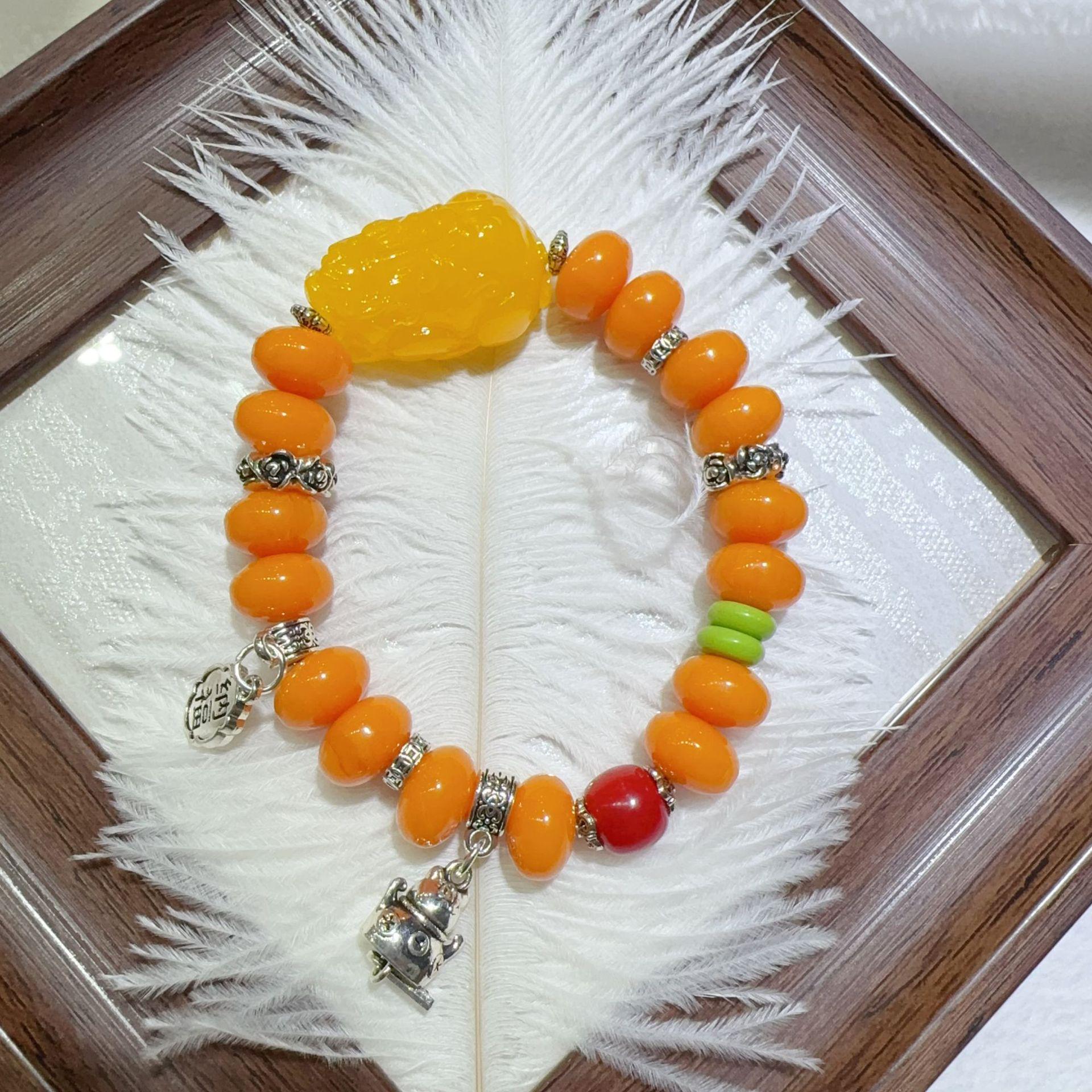 Women s Second Gen Retro Chinese Style Beeswax & Multi-Gem Beaded Bracelet with Tibetan Silver