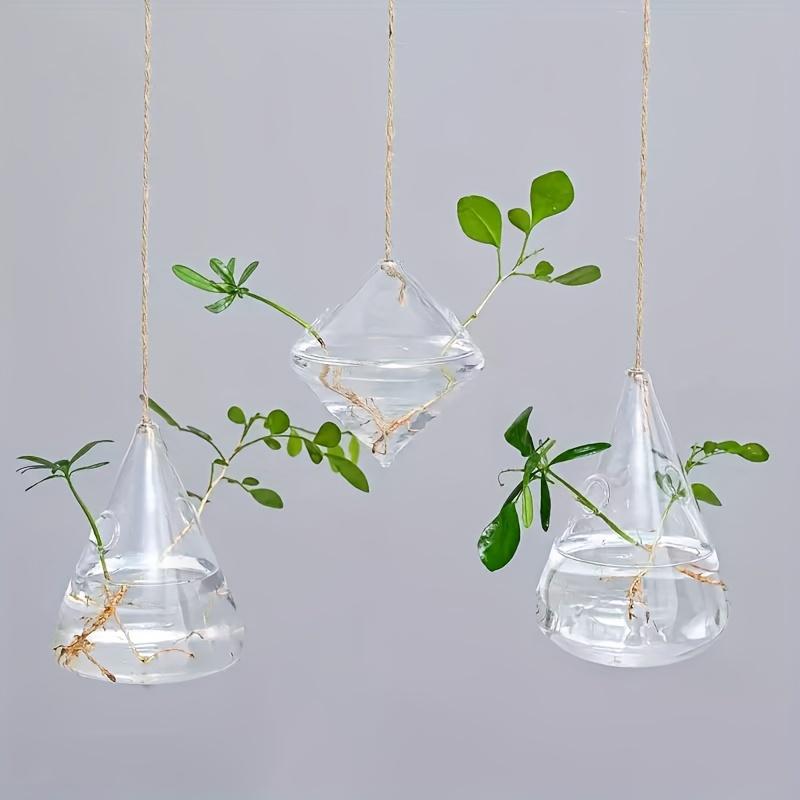 3pcs Hanging Glass Hydroponic Planter Geometric Shape Water Plant Vases Home Decor Indoor Outdoor Hanging Plant Container Garden