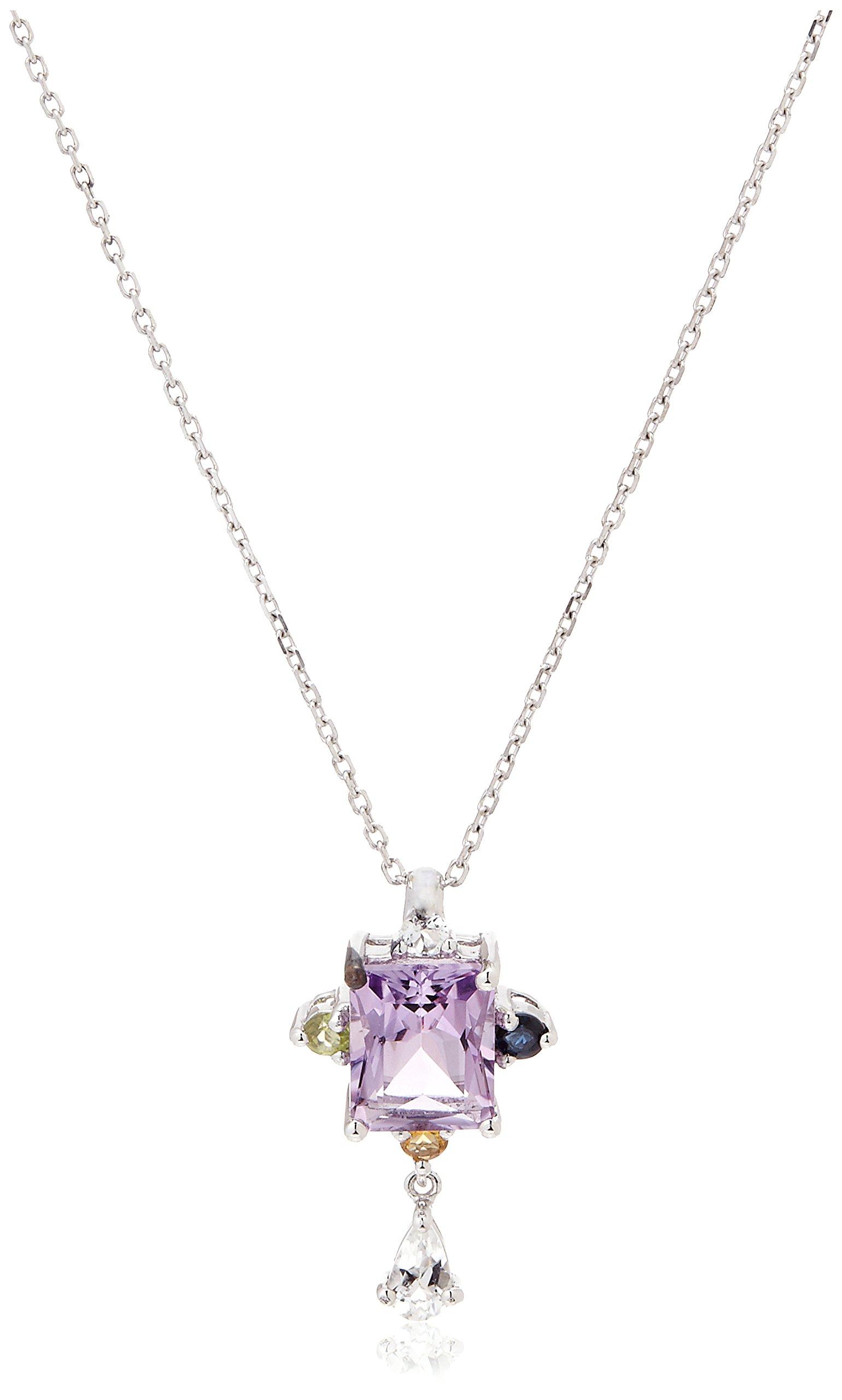 

[LA PUREZZA] LA PUREZZA Ag925 Silver Rhodium Plated Amethyst Multi-Stone Natural Stone Pendant Necklace AD112
