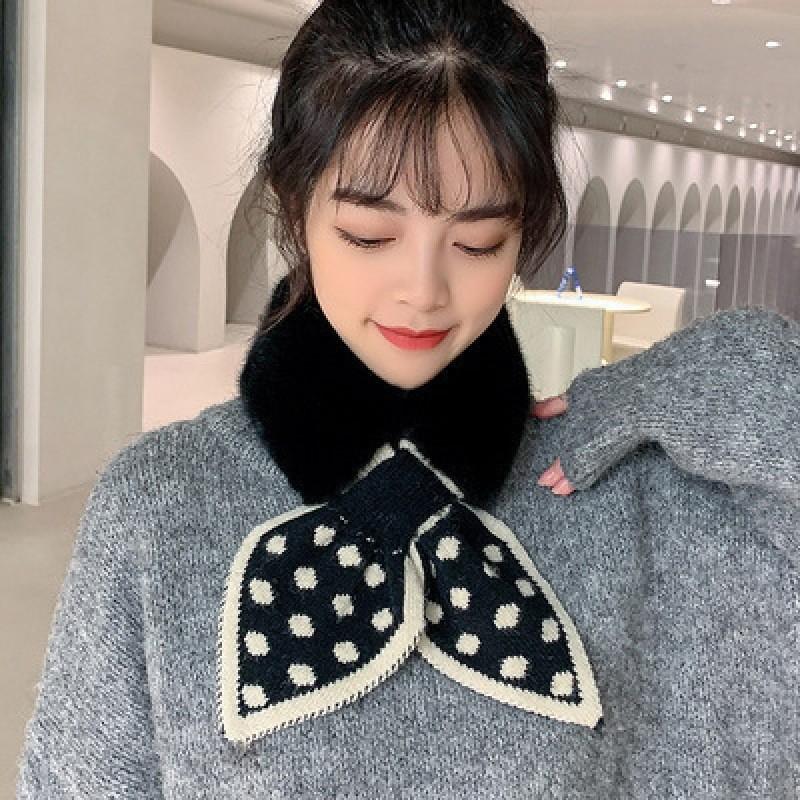 Women Winter Warm Thicken Cross Collar Neck Warmer Solid Color Faux Rabbit Fur Plush Elegant Knitted Shawl Scarfs