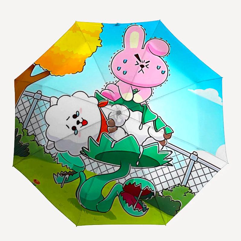 1pc Outdoor Umbrella with BT21 Characters - Automatic Opening/Closing, Portable 3-Fold Design, 8-Bone Iron Frame, Perfect Gift for Fans, Traveler