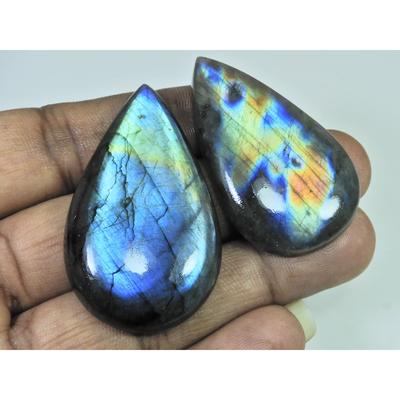 47-49 MM Natural Labradorite Multi Pear Cabochon Loose Gemstone 2 Pcs Lot D-188