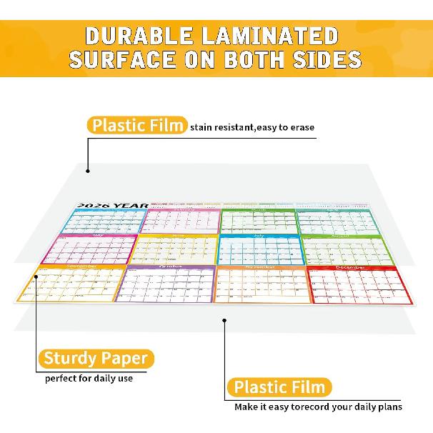 Large 2026-2027 Wall Calendar Dry Erase,MoShining,Yearly Planner 2026-2027,Big Class Calendar,48x32 inch Watercolor Poster Folded,Sturdy Paper Office