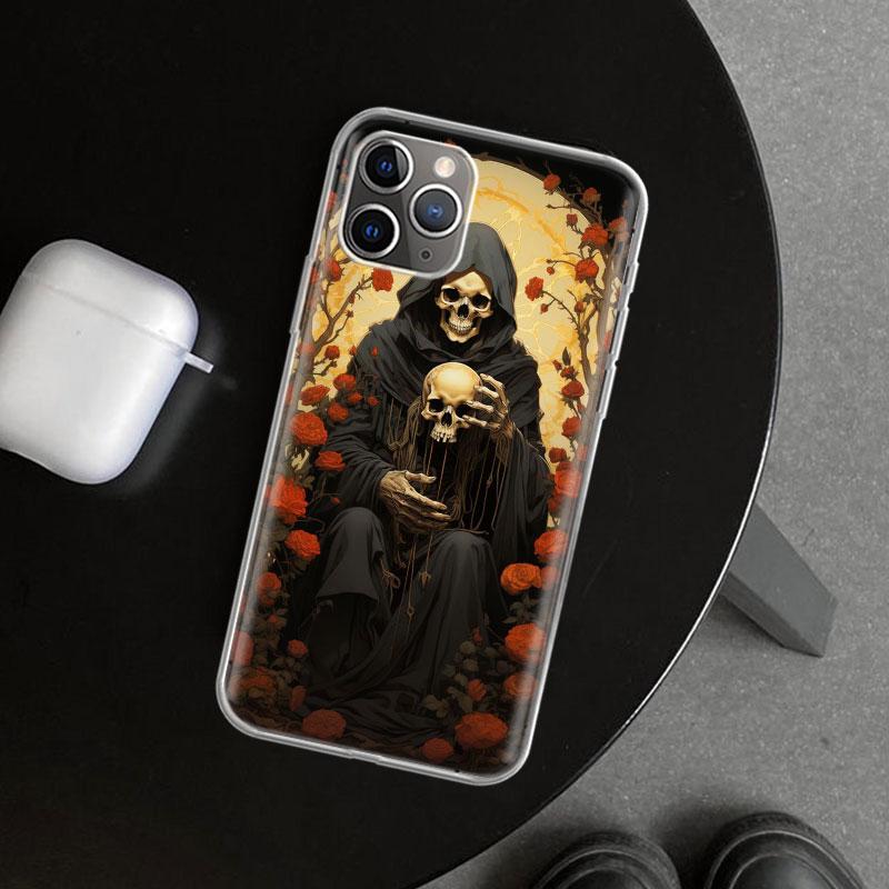 Reaper Skull Skeleton Gun Phone Case Cover for iPhone 11 12 13 Mini 14 15 Plus 16 Pro Max 17 Air 7 8 + SE Art Customized Fundas