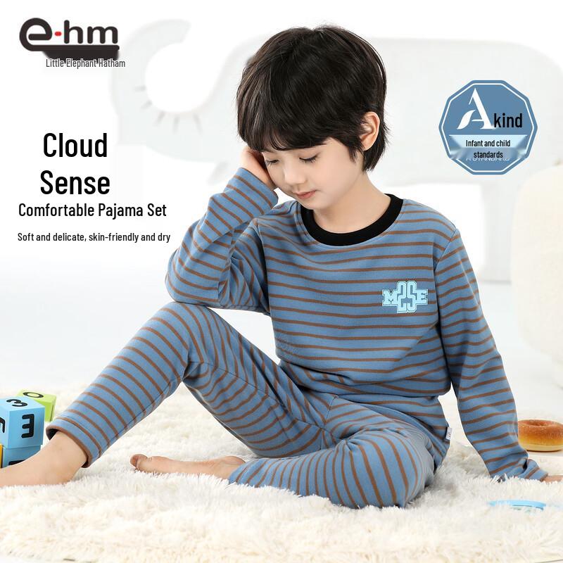 Little Elephant Ham Boys' 2025 Striped Winter Pajama Set