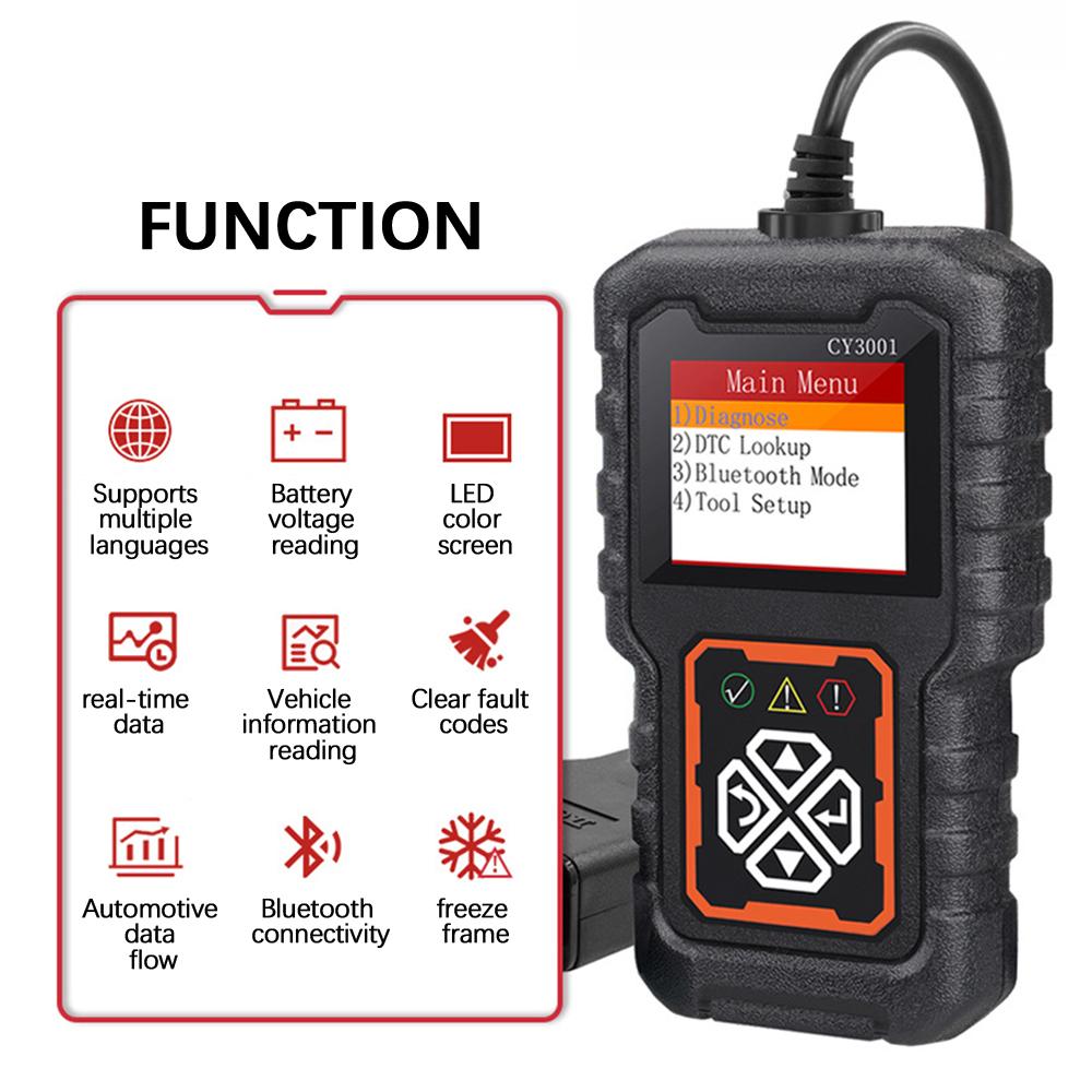 OBD2 Code Reader CY3001 Engine Battery O2 Sensor EOBD OBD 2 Scanner Car Diagnostic Tools Digital Display Multi Functional Universal Fault Code Clear