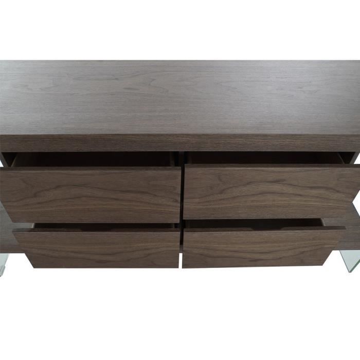 Buffet En Verre Marron Transparent Noyer 160 X 45 X 80 Cm Bois MDF