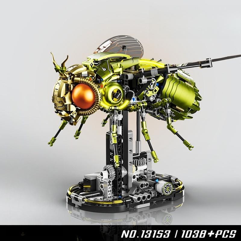 1038PCS Mechanical Fly with Lights Building Blocks,Cyberpunk Animal Drive Handle Movement Decor,Educational Toys Kids Adult Gift