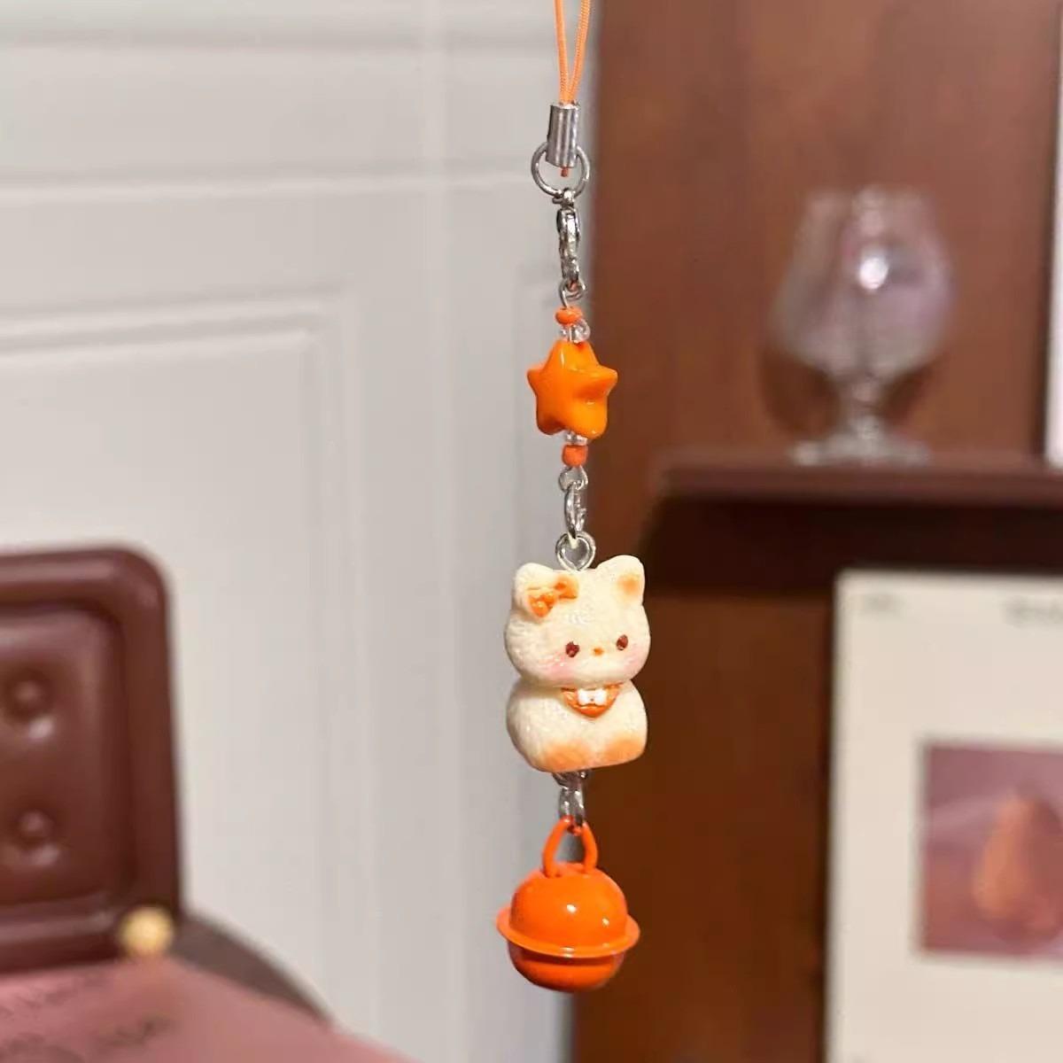 

3pcs New Cartoon Cute Cat Keychain Phone Chains Small Bell Star Pendant Keyrings Lanyard Kawaii Mini Cats Key Chain Couple Gift оранжевый