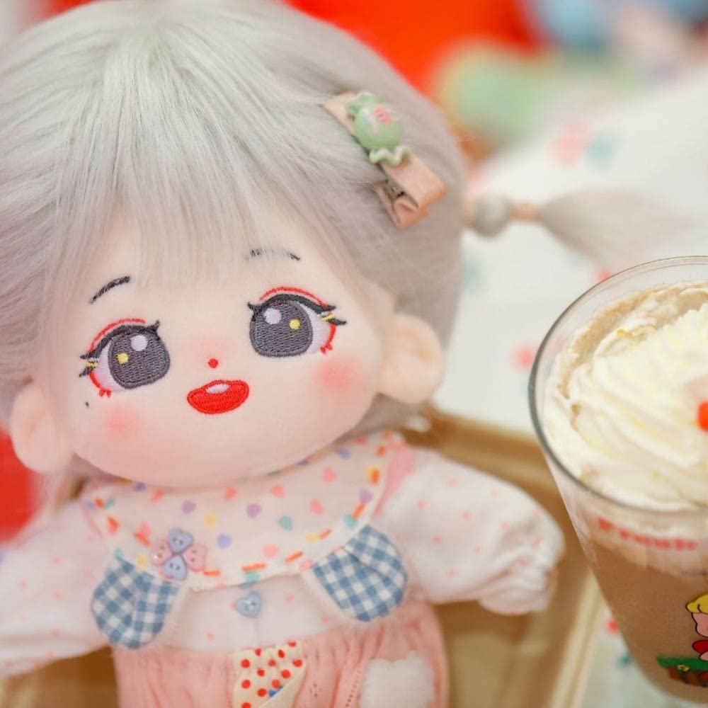 niannyyhouse 20cm Cotton Doll Plush Girl with Fried Hair, No Attributes, Normal Body, Dress-Up (a-8)