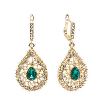 Brincos pendurados gota d'água cor dourada para mulheres, joias étnicas de casamento, flor oca, strass, presentes de noiva