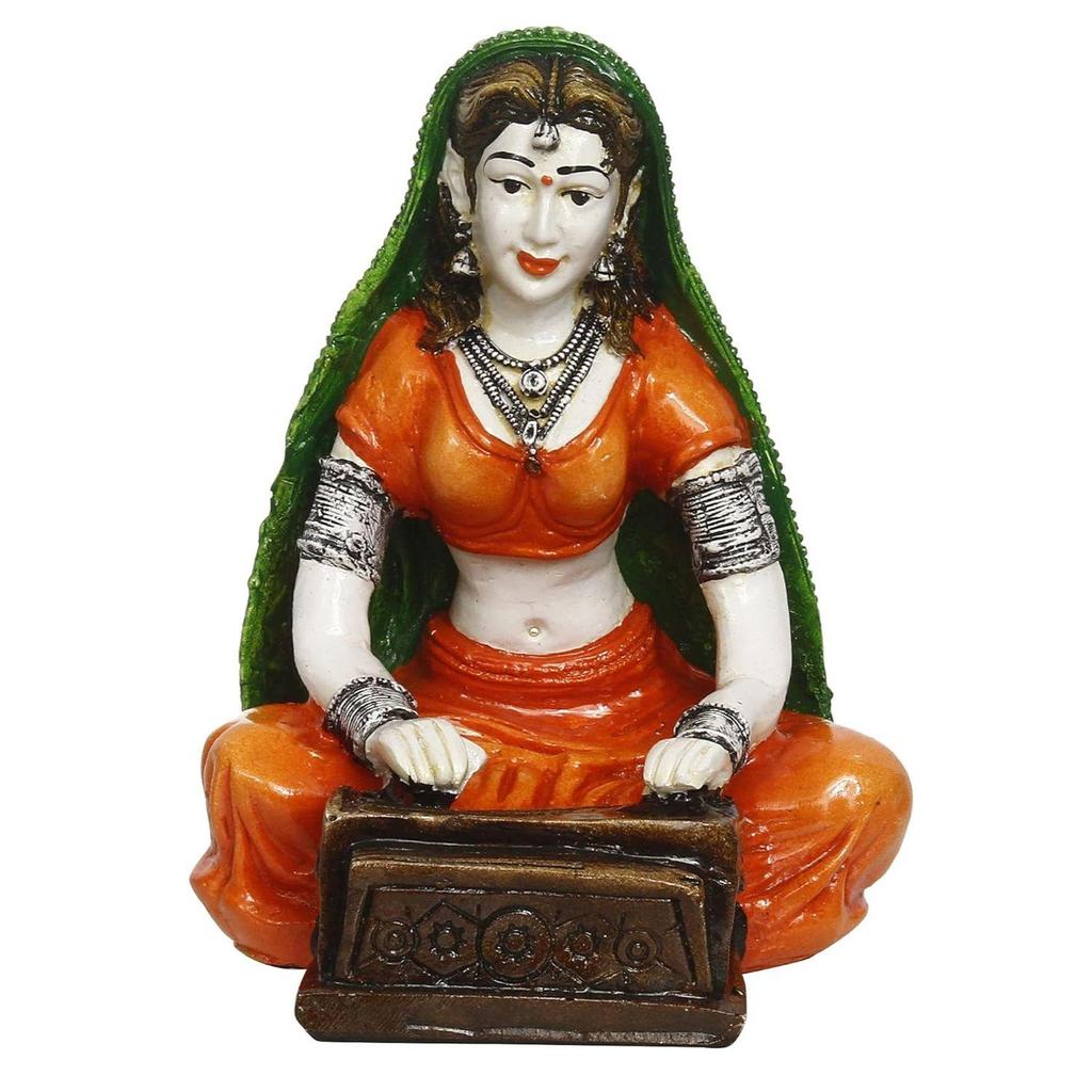 Resin Woman Statue Playing Harmonium Showpiece for Home Decor Living Room Bedroom Office Desk Table TV Unit
