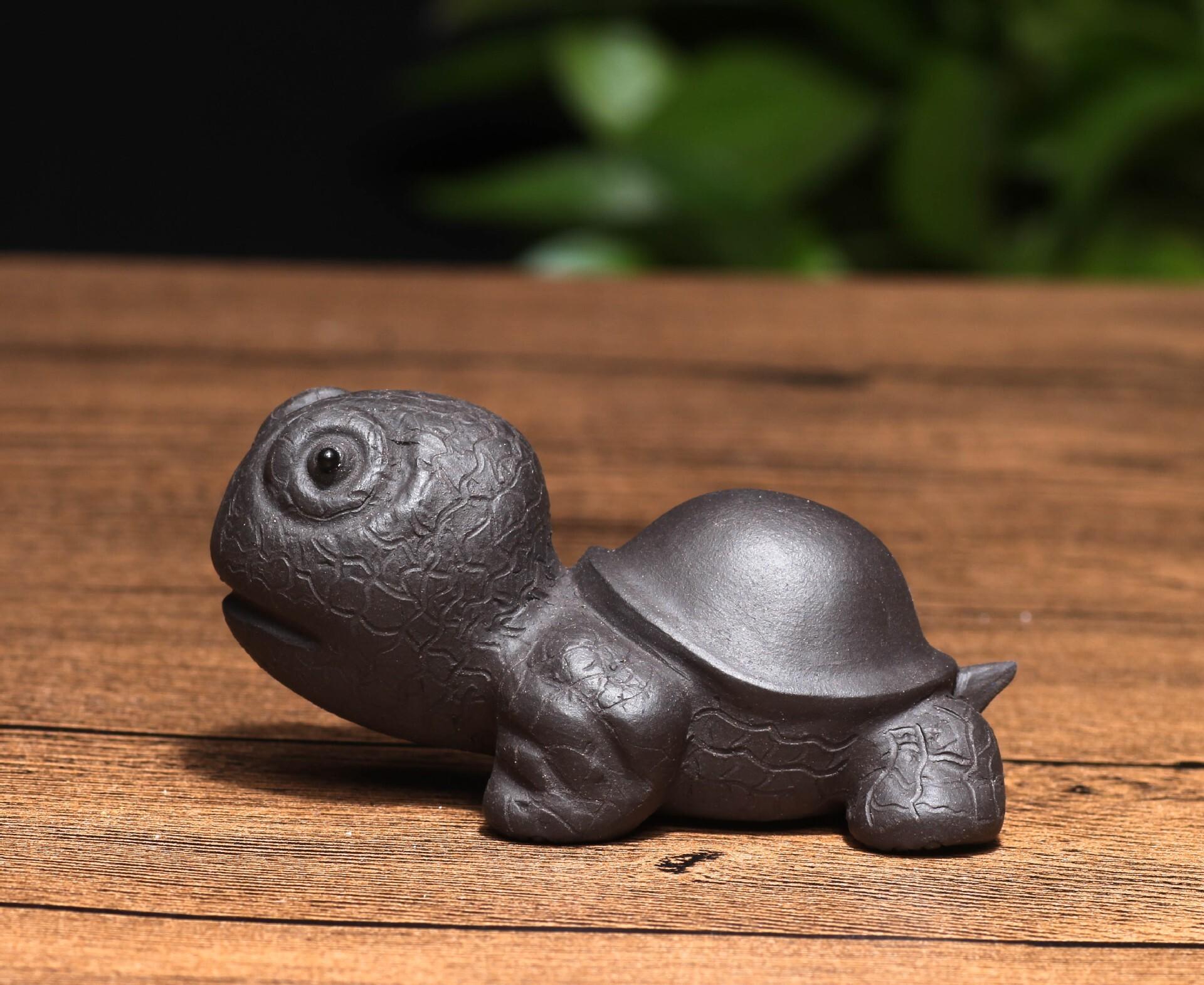 Yixing Zisha Tea Pet Turtle Ornament Handmade Clay Painted Longevity General Sculpture Cover Tray Set Accessor