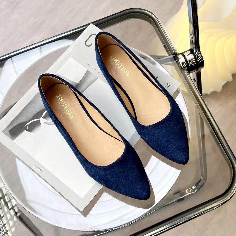 Chic Steps Mode Puntige Platte Schoenen voor Dames Lente en Herfst 2025 Nieuwe Lage Uitsnede Schoenen Plus Size Casual Damesschoenen 44 43 Loafers Dames 43 blauw