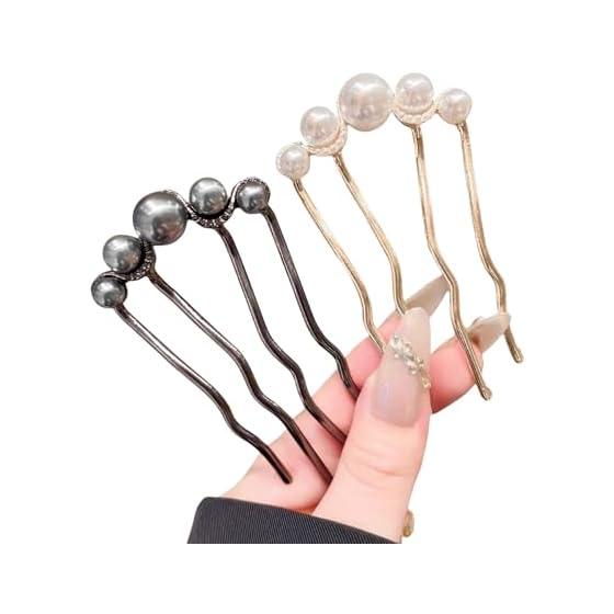 2pcs Hair Pins Set, U-Shaped Hair Accessories for Women, Elegant Pearl Hair Sticks for Updos, Bridal Wedding Party Hair Jewelry, Gold & Black, 9cm x