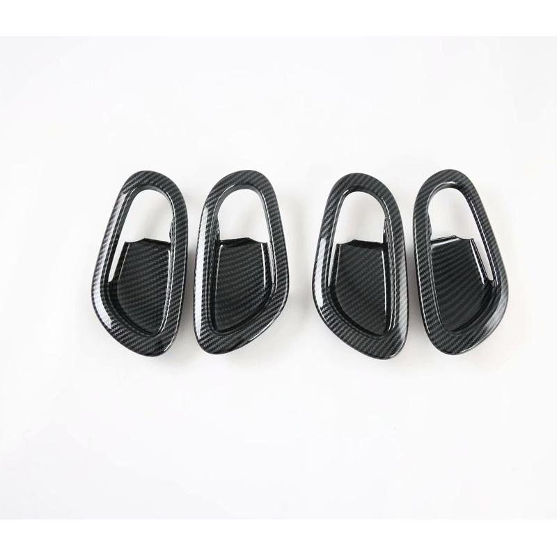 For Nissan Navara NP300 2015- Accessory Glossy Black Carbon Fibre Pattern Car Side Interior Door Bowl Cover Sticker Trim