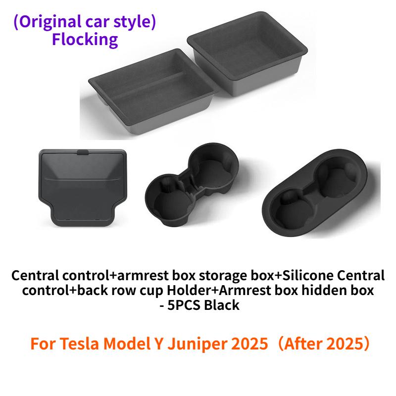For Tesla Model Y Juniper 2025 Center Console Storage Organizer Box Tray Armrest Hidden Box Cup Holder New Model 3 Highland 2024
