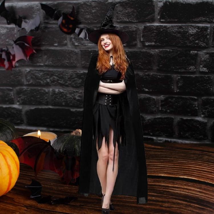 2Pcs Halloween Witch Costume Accessories Set Wizard Hat Witches Hat with Witch Cloak Cape Set for Womens Girls