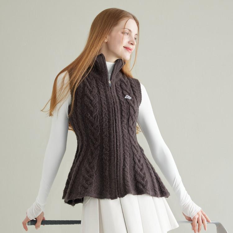 J.JANE Flower Midi Knit Zip-Up Vest (Dark Chocolate)