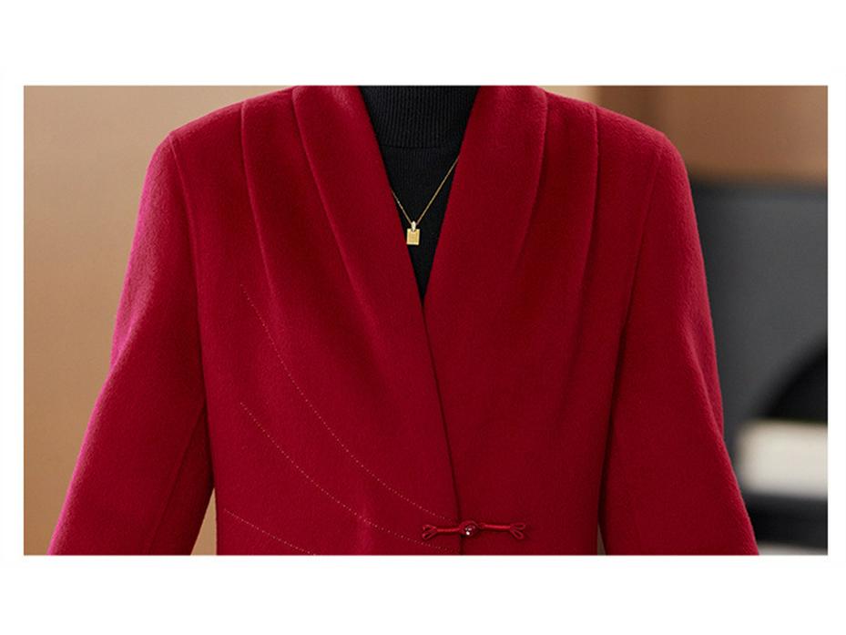 Women's Red Double-Sided Long Wool Coat - 2025 Autumn/Winter Slimming Over-the-Knee Style