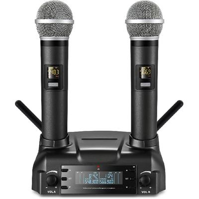 50m Range Professional Dual Dynamic Handheld UHF Wireless Microphone System, Magnetic Inductive Wireless Charging